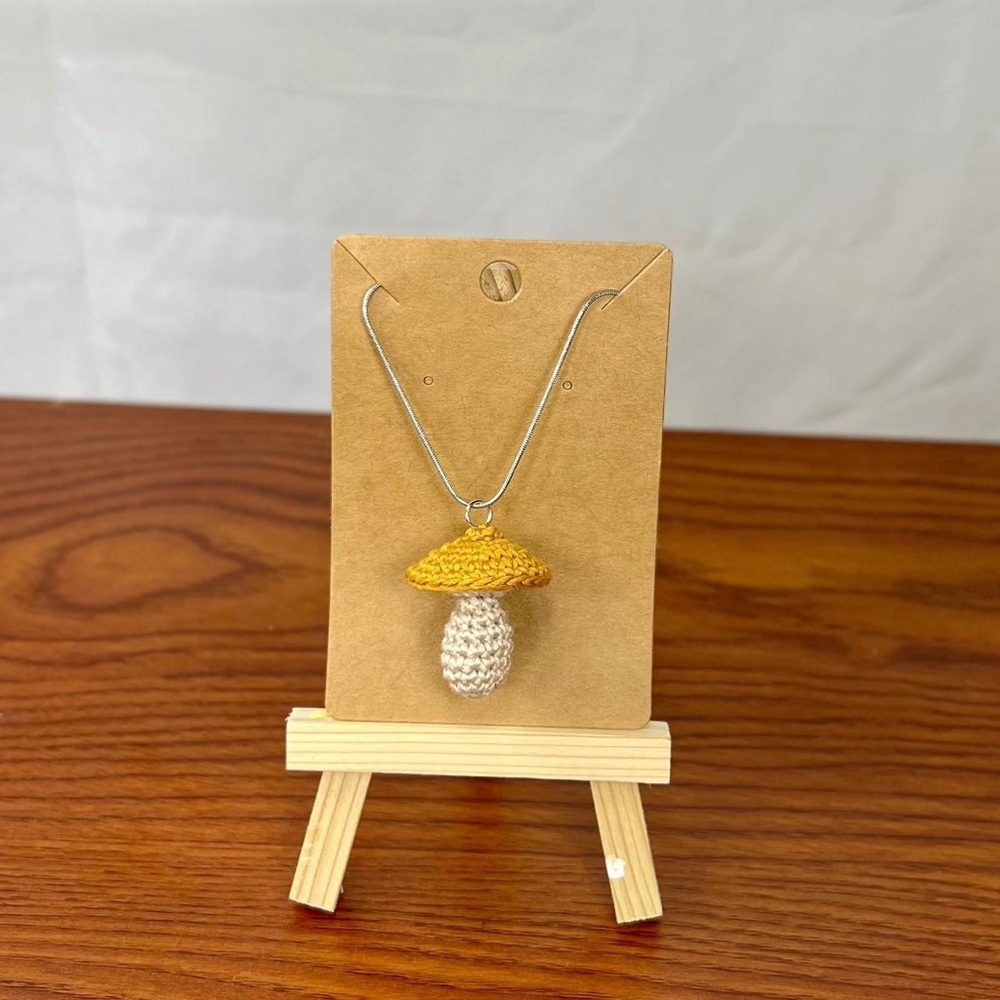 Yellow Crochet Mushroom Necklace